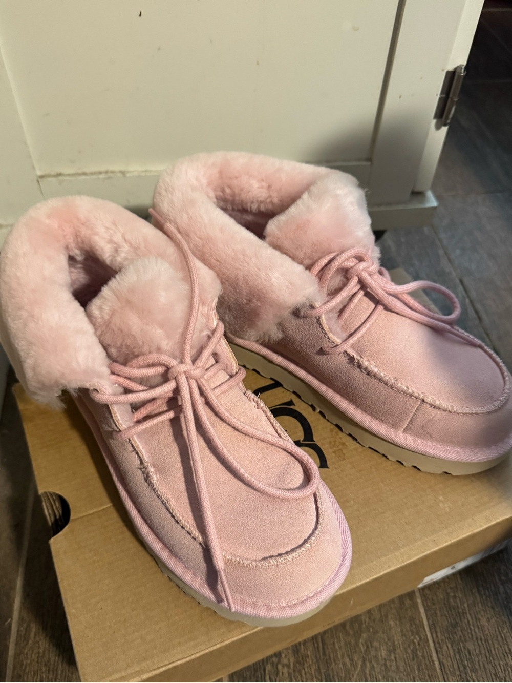 UGG Pink Faux-Shearling Moccasin Slippers